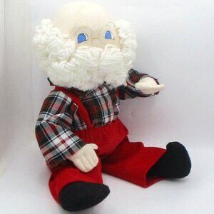 Vintage Saint Nick  Cloth Doll With Red Overalls Plaid Shirt & Glasses 20"